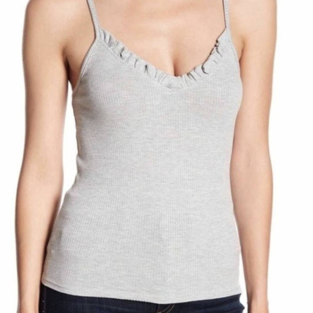 Womens Ribbed Ruffle tank top gray small Know One Cares
